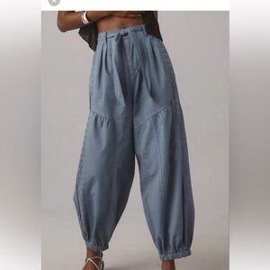 Anthropologie eyelet blue parachute pants large petite